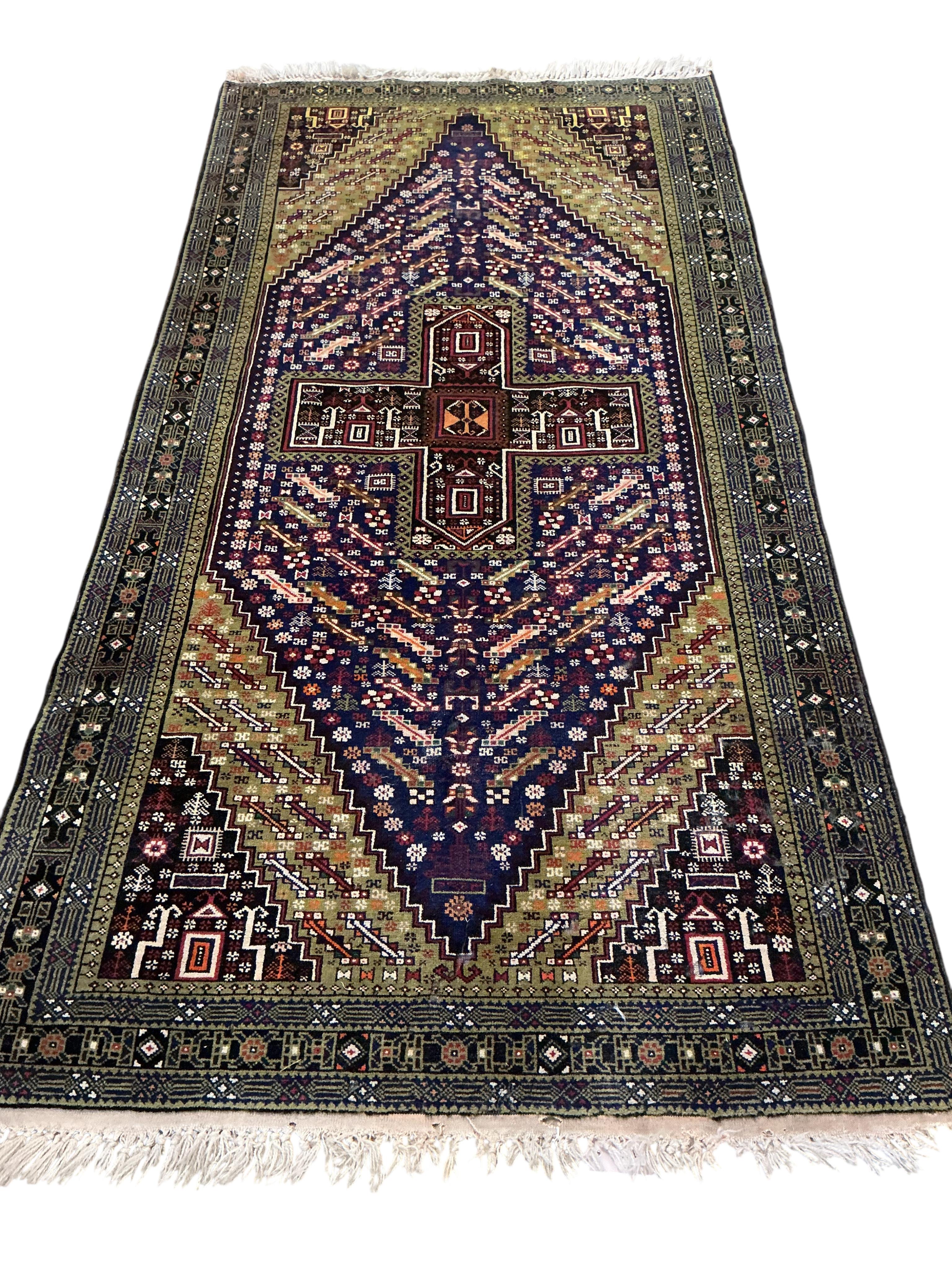 An Afghan blue ground rug 208 x 116cm, an Afghan mat and two Bokhara rugs